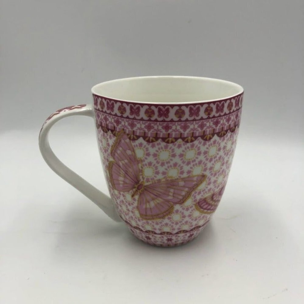 Vintage Queen's Butterfly Pink Gold White Coffee Tea Mug Fine China - Picture 5 of 13